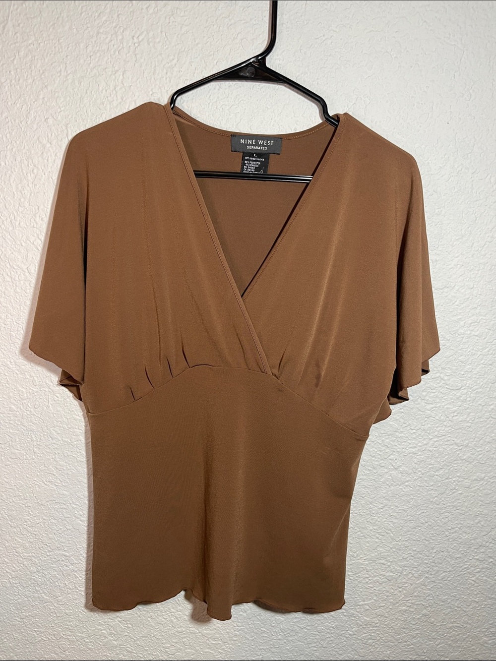 Nine West Taupe Wrap V-Neck Blouse